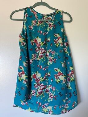 Daniel Rainn Teal Floral Sleeveless Top
